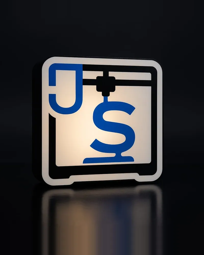 Verlichte lightbox in de vorm van het JelgerS3D-logo