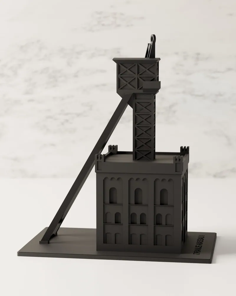 De westkant van het model met de galerij aan de kop van de bok en de schoor van opzij